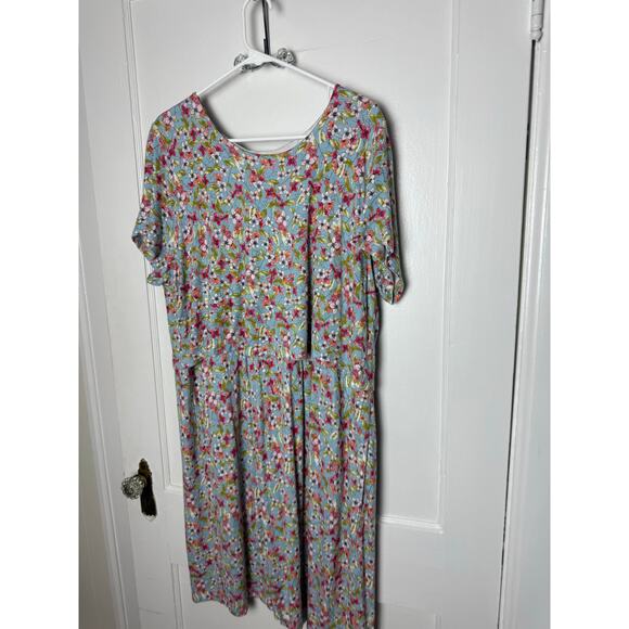 J. Jill Blue Ditsy Floral Jersey Knit Short Sleeve Casual Dress Button Back XL - Picture 2 of 10